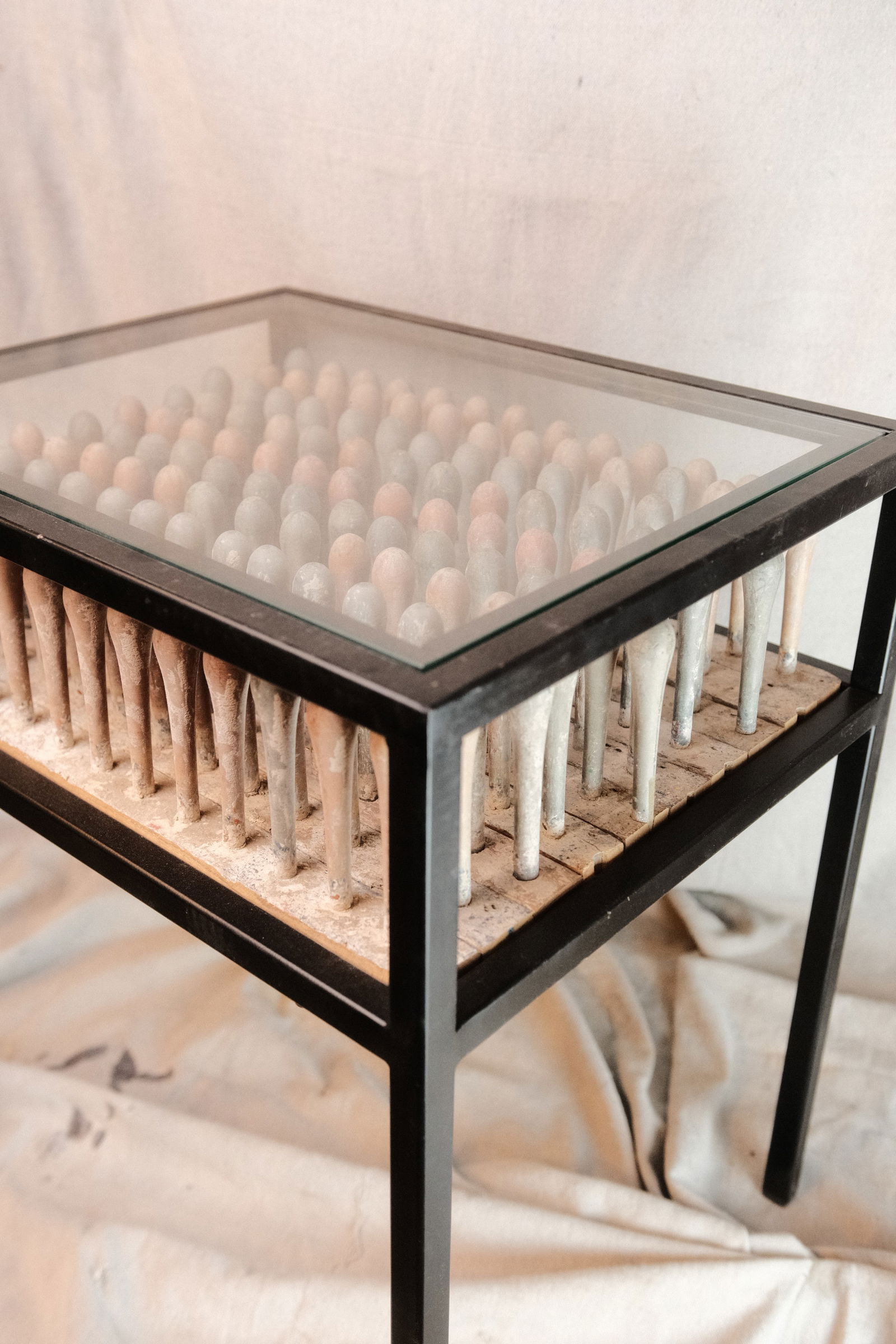 Vintage Black Balloon Mold in Metal Frame Accent Table with Glass Top (1 of 3)