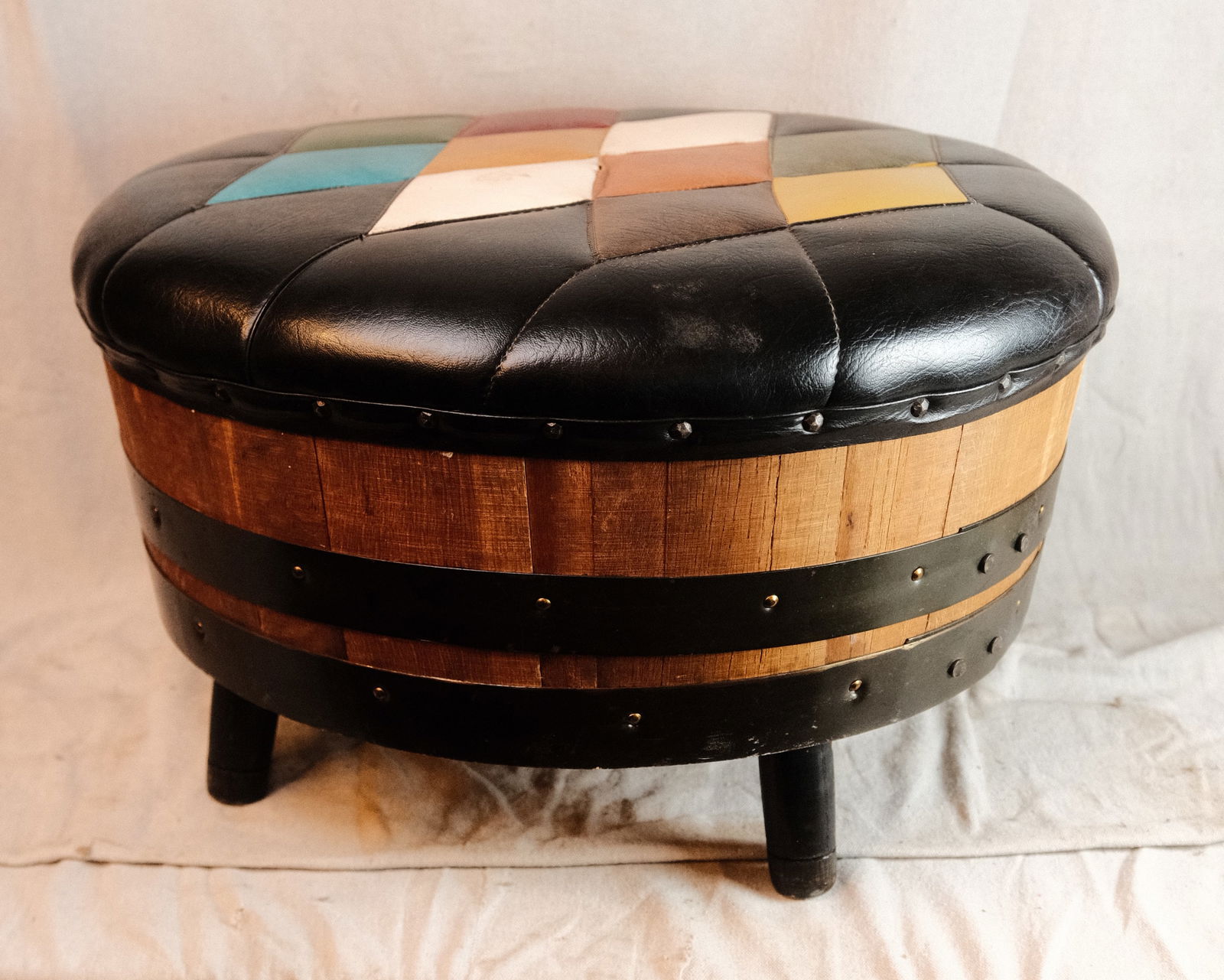 Mid Century Modern Harlequin Design Leather Ottoman (1 of 3)