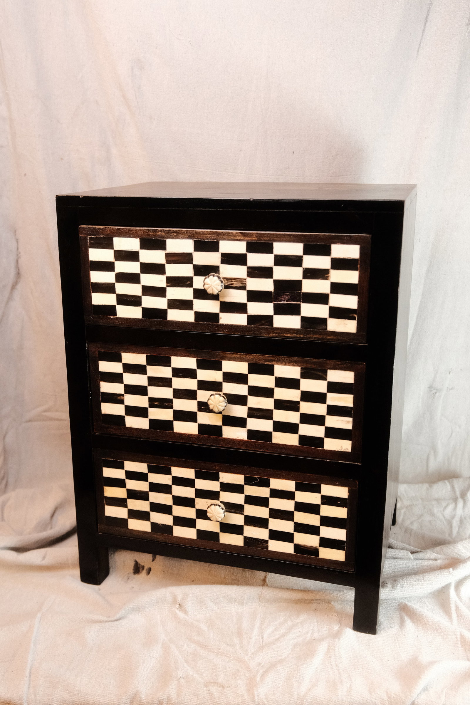 Black and White Resin Inlay Two drawer Accent table, cabinet: Contemporary Mosaic Style Bone Inlay Cabinet with two drawer style