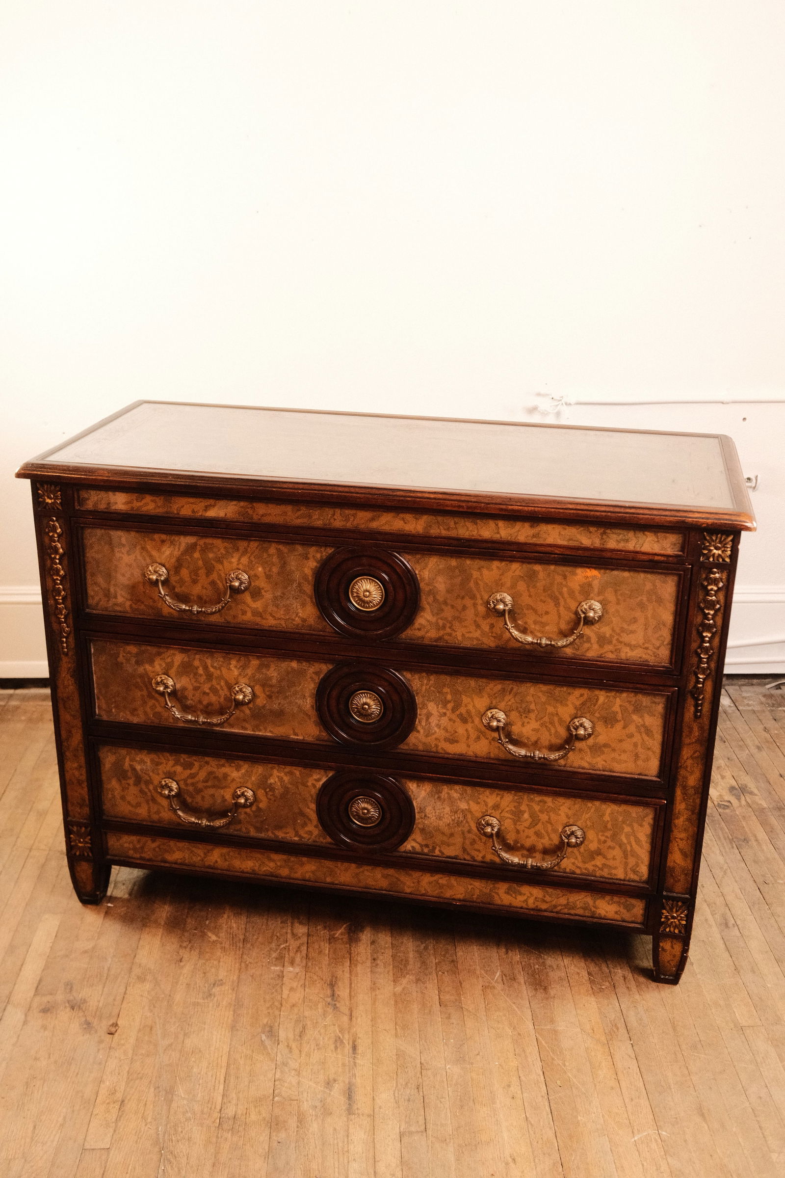Federal Style 3 drawer Tiger Maple Bureau with Brass Hardware (1 of 6)