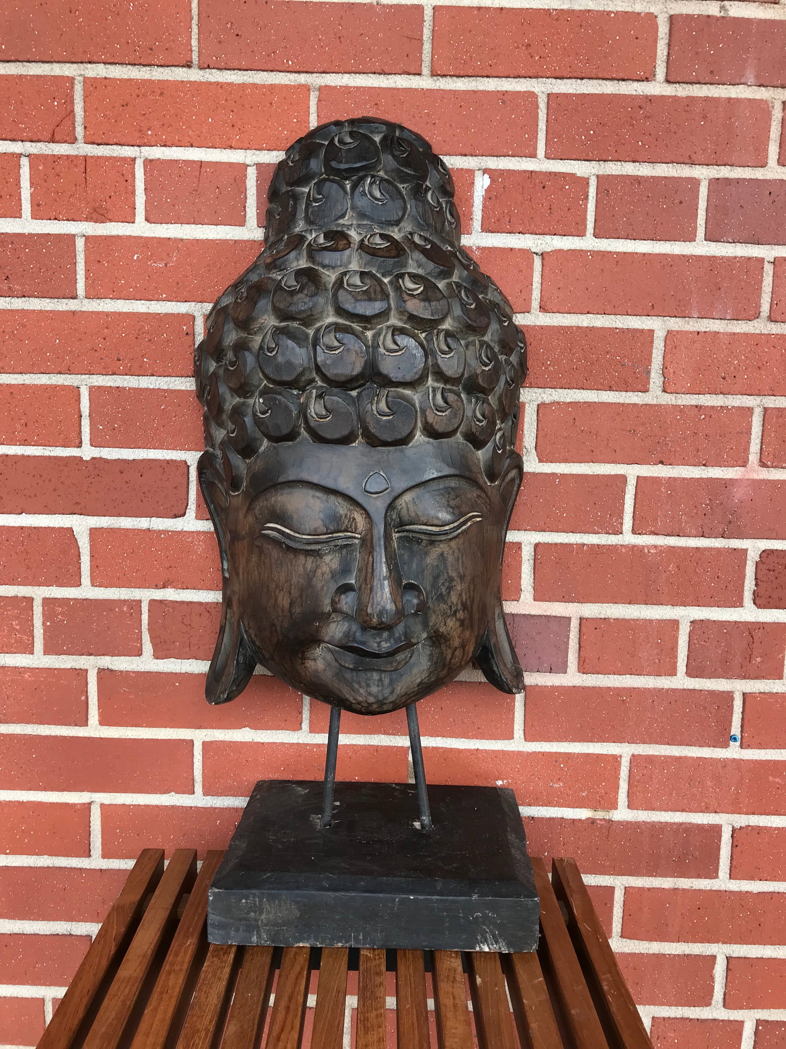 Hand Carved Buddah Statue on metal stand (1 of 4)