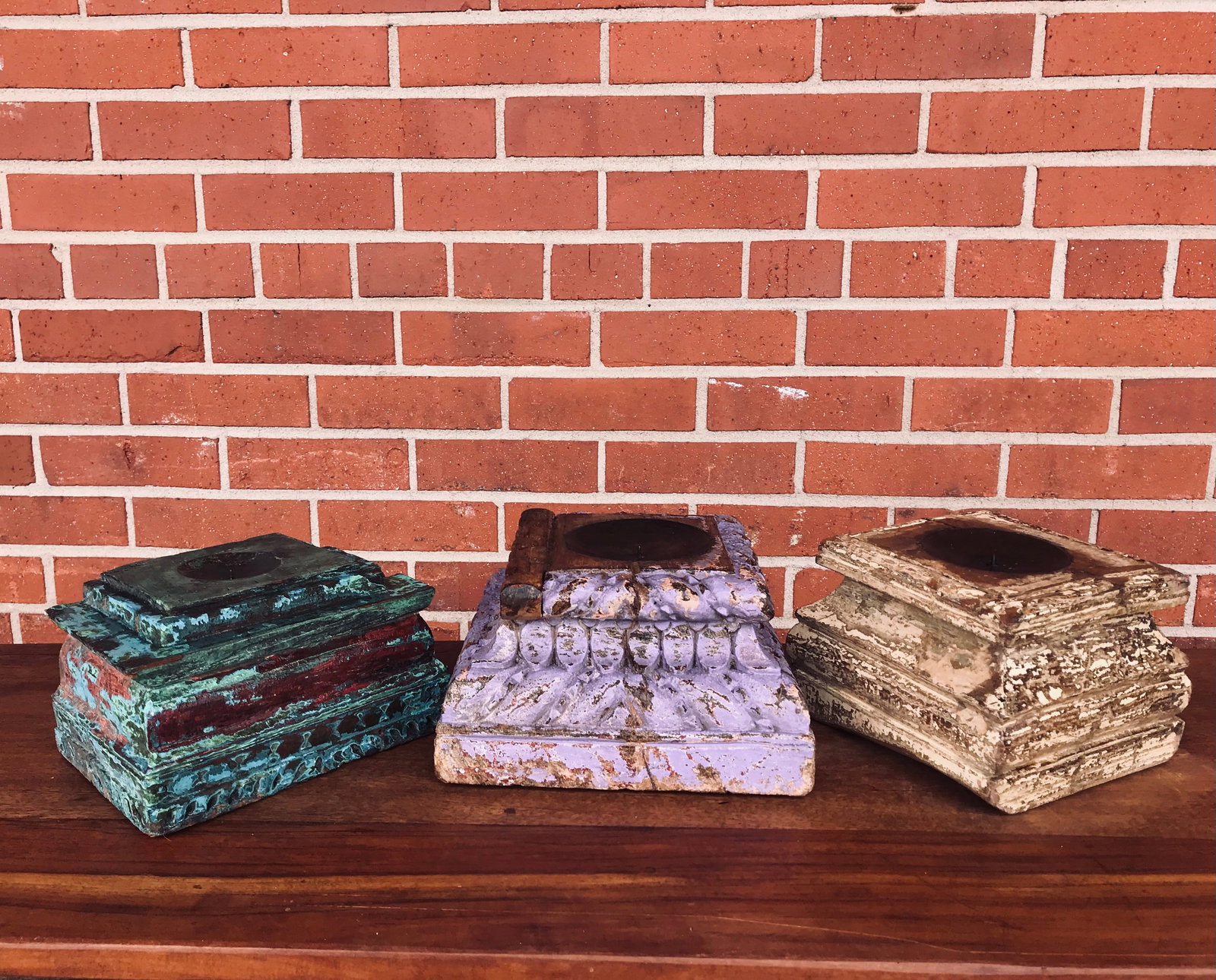 Vintage Wooden Pedestal Base Candleholder lot of 3 (1 of 6)