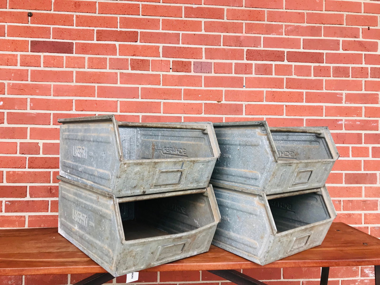 Industrial Style Stacking Metal Schafer Storage Bin, set of 4 (1 of 8)