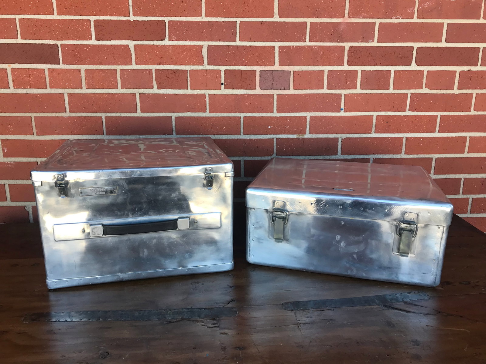 Metal Suitcases, set of 2, in chrome metal finish: Chrome finish Metal suitcases or valises, possibly from Russia or Turkey, set of 2