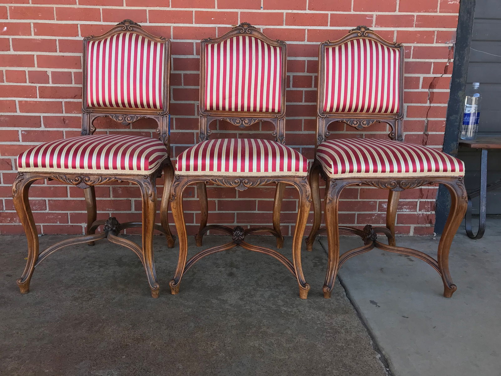 Damask Striped Wood Framed Chairs, set of 3 (1 of 9)