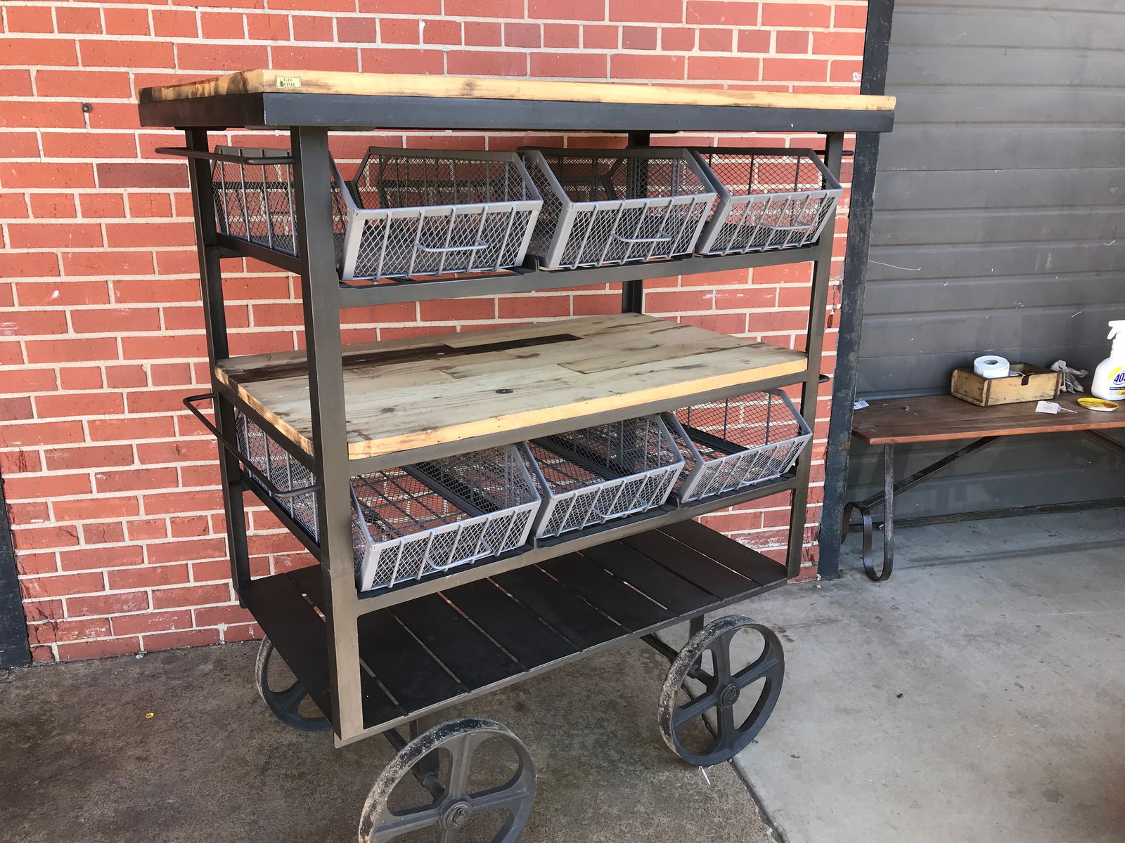 Industrial Style Metal and Wood Farmers Kiosk Cart on Wheels (1 of 12)