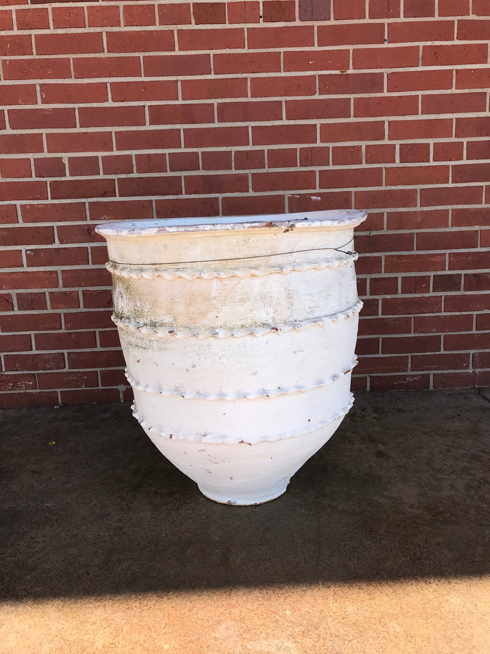 Bohemian Terricotta Clay Turkish Wide Mouth Planter: Terricotta Turkish Planter with limestone whitewash finish, imported from Turkey. No drain hole