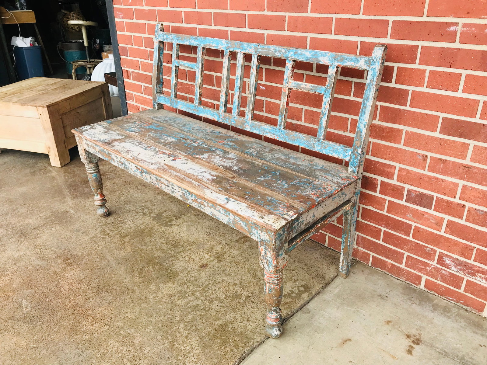 Rustic Wooden Bench with Chippy Paint style finish (1 of 5)