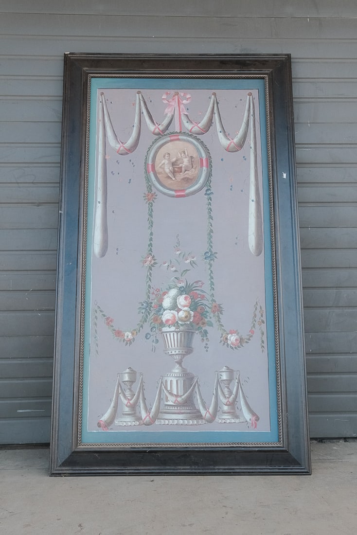 Oversized Louis XVI style Wall Mural, framed, on wood board (1 of 5)