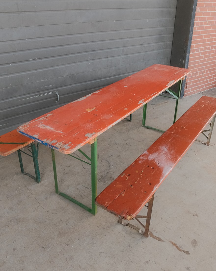 Authentic Vivid Orange Beer Garden set from Germany, 3 piece set (1 of 5)