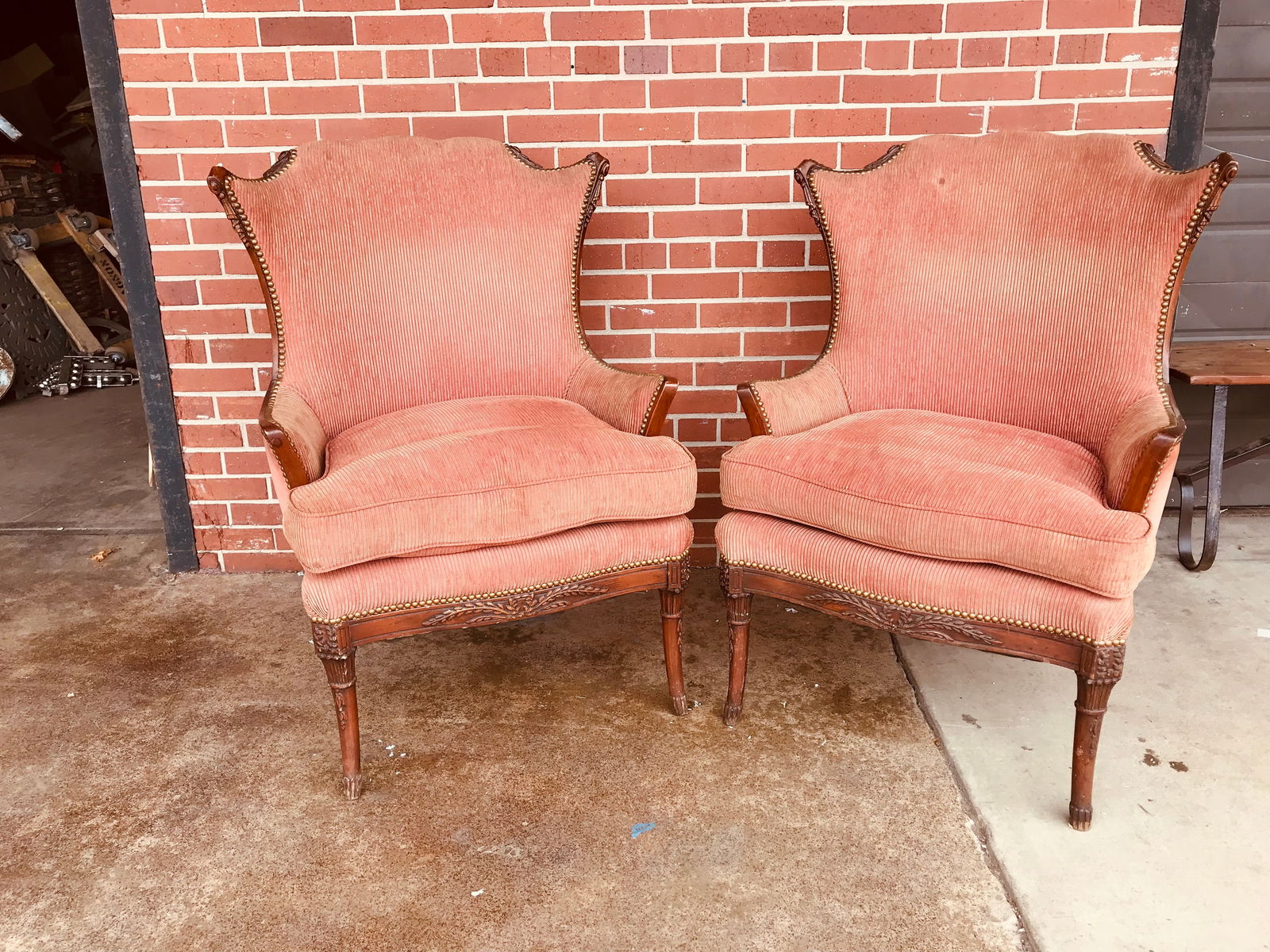 Solid Wood Framed Louis Club Chair Pair with Crushed Velvet Upholstry. (1 of 9)