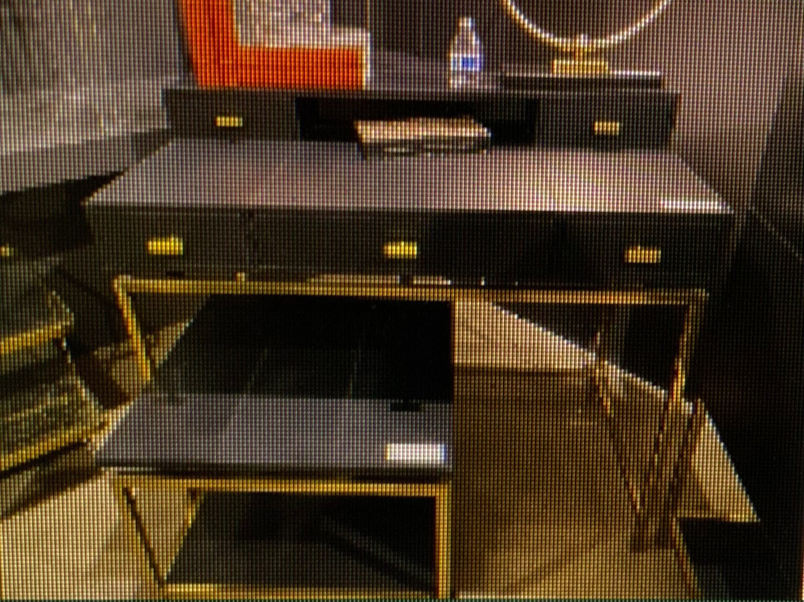 Modern Burnished Bronze Metal Framed Desk: Modern brushed bronze metal framed "Luke" desk with black metal and black leather accents elements.