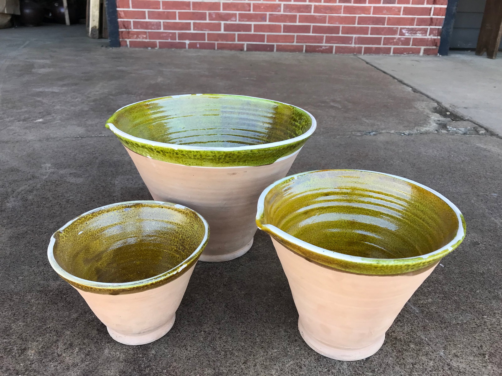 Hungarian Nesting Bowls, set of 3, with Green Glazed Trim (1 of 3)