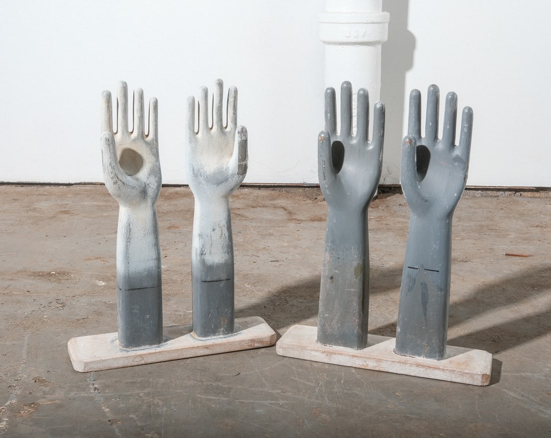 Wooden Glove Molds in white washed painted finish, two pairs of hands (1 of 5)