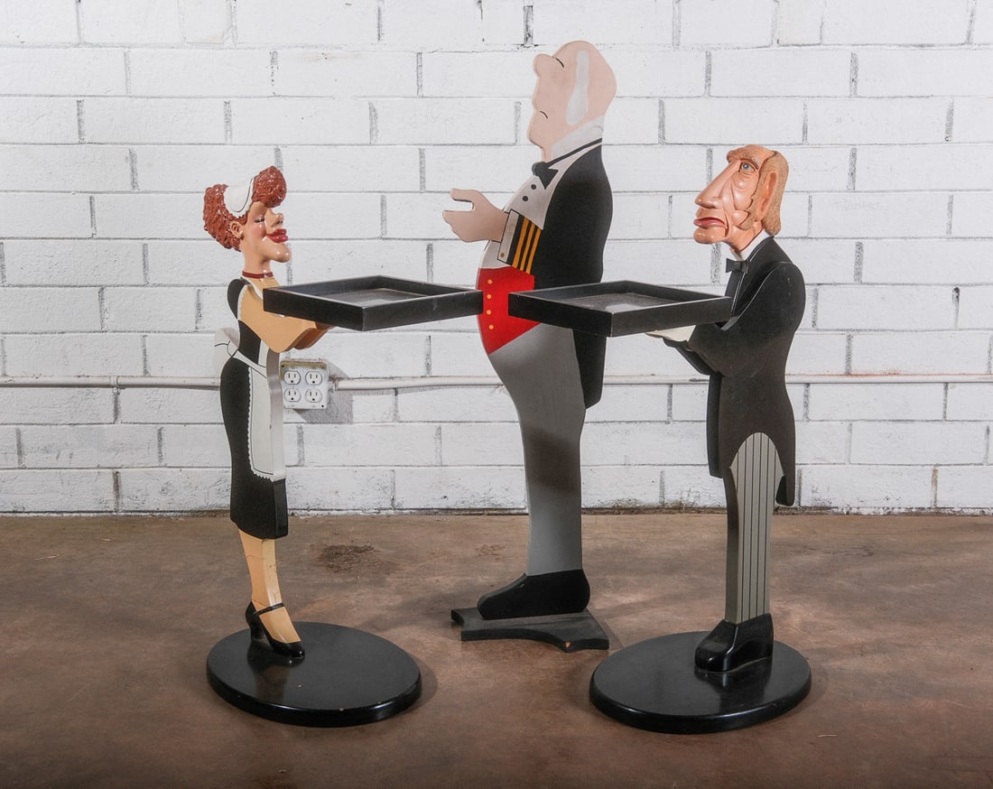 Vintage Bombay Company Wood Carved "Butler/Maid" statue, set of 3 (1 of 4)