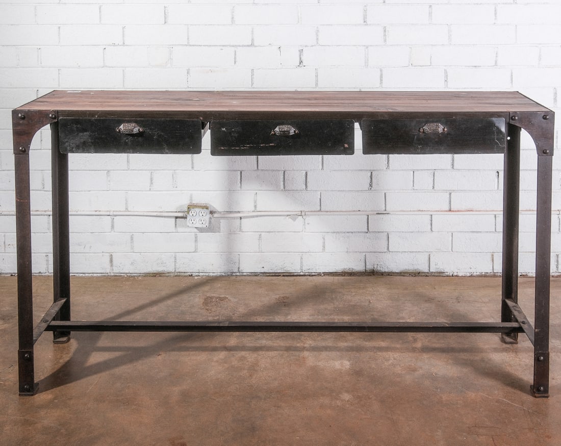 Industrial Style Console Table With Wooden Top (1 of 4)