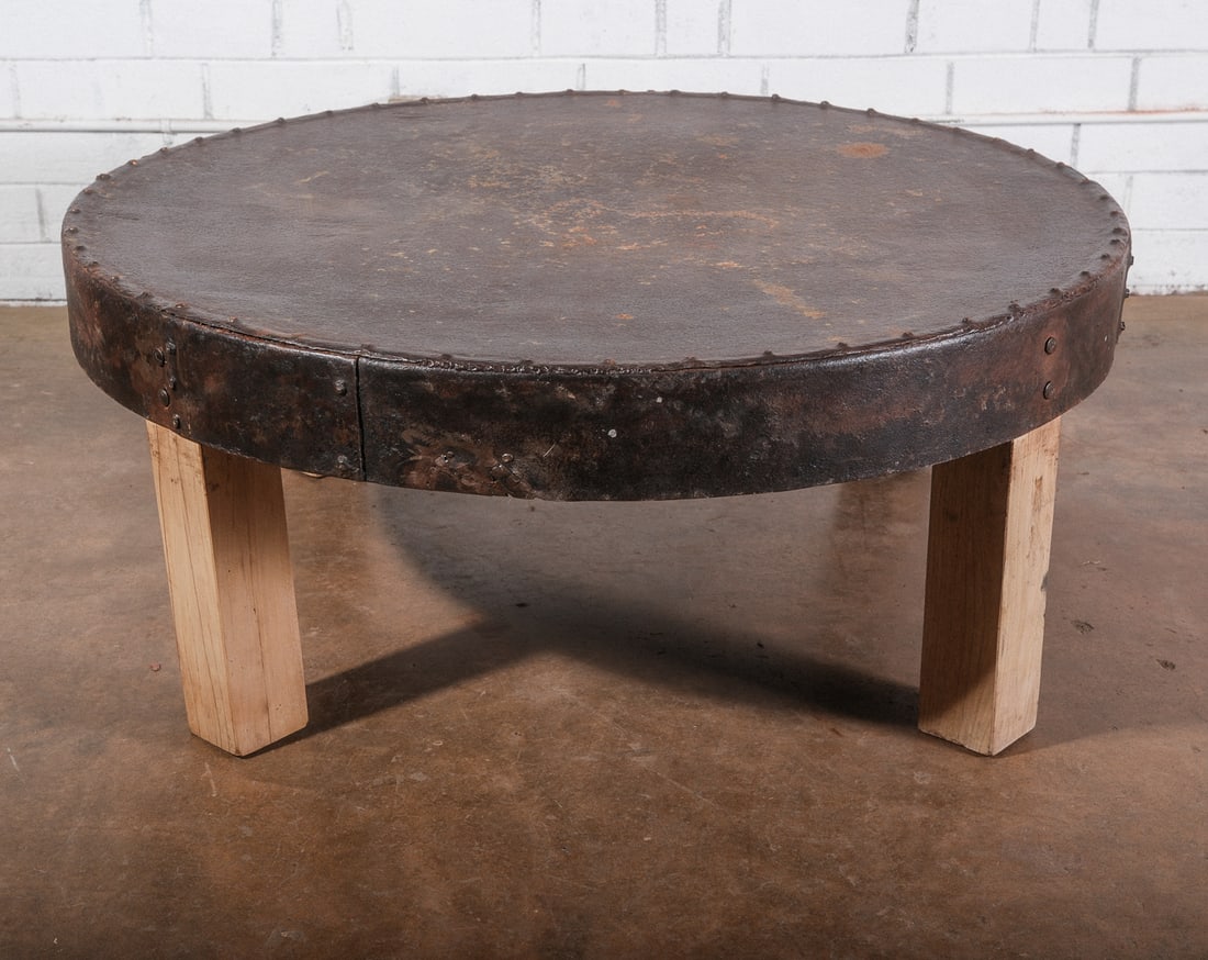Industrial Round Metal Coffee Table With Bleached Wood Legs (1 of 3)