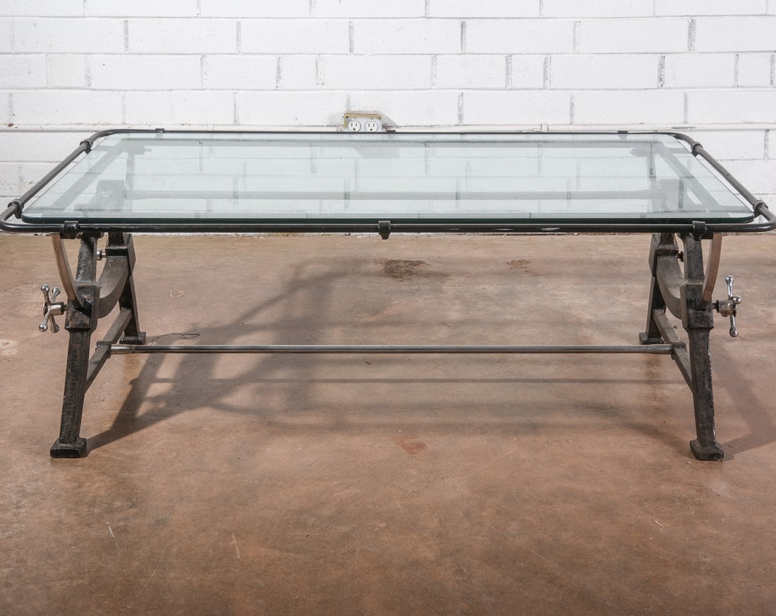 Industrial Nautical Wrought Iron and Bevel Glass "Tilting" Coffee Table (1 of 4)