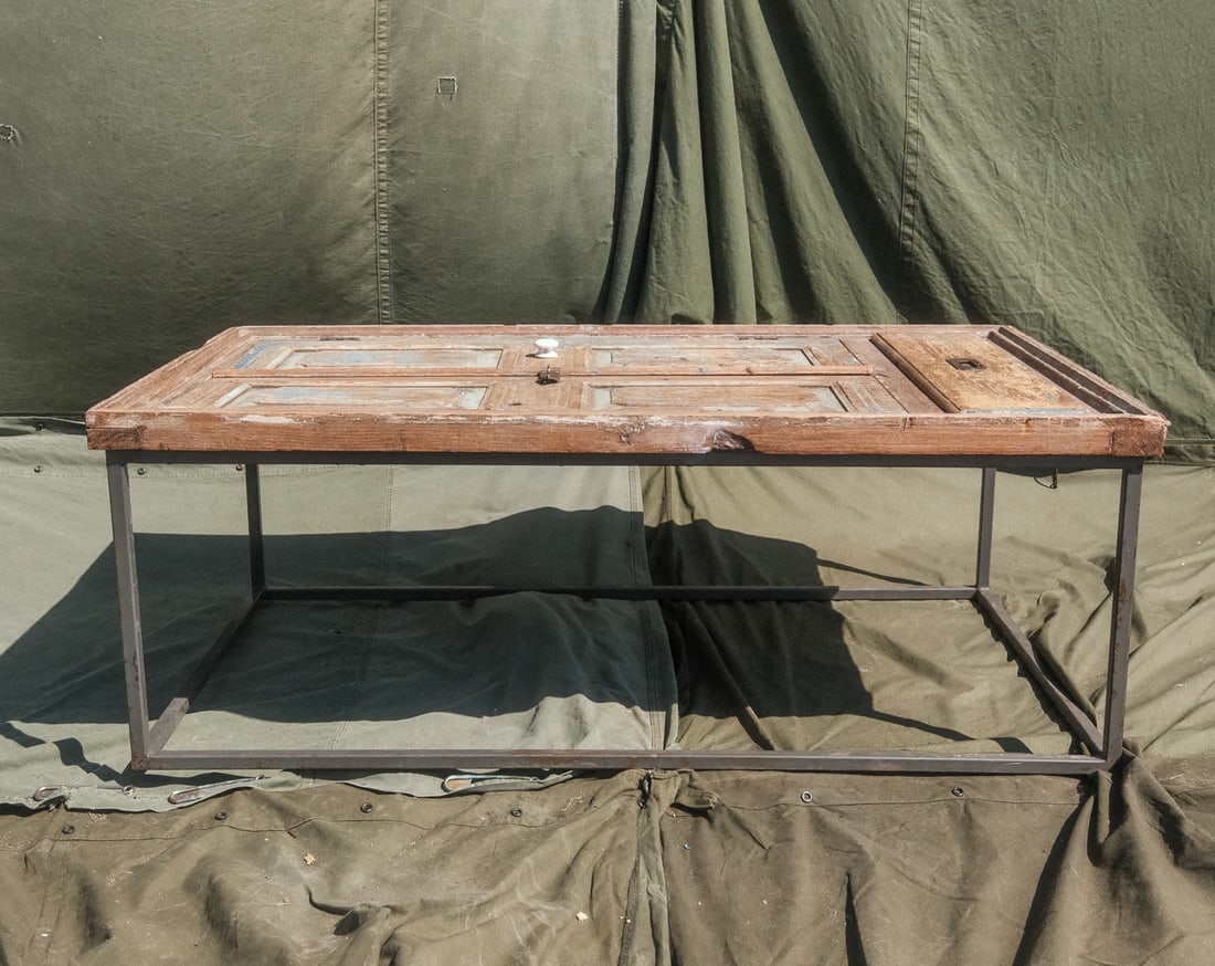 Anglo-Indian Armoire Door Style Coffee Table with Metal Base (1 of 5)