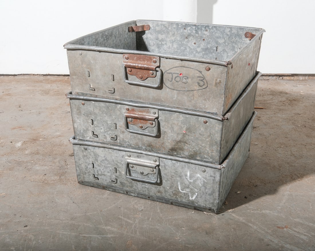 Industrial Galvanized Metal Stacking Bin, set of 3 (1 of 5)