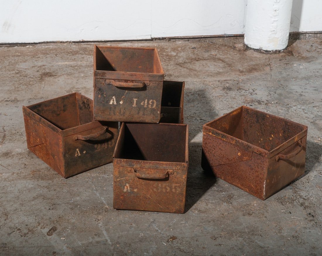 Lot of Five Metal Hardware Store Bins (1 of 5)