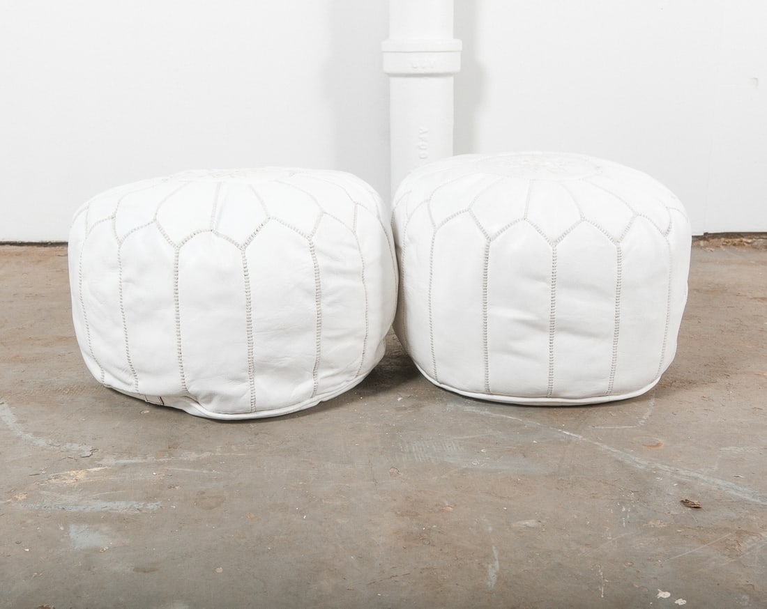 Pair Of Moroccan Leather Poufs (1 of 3)