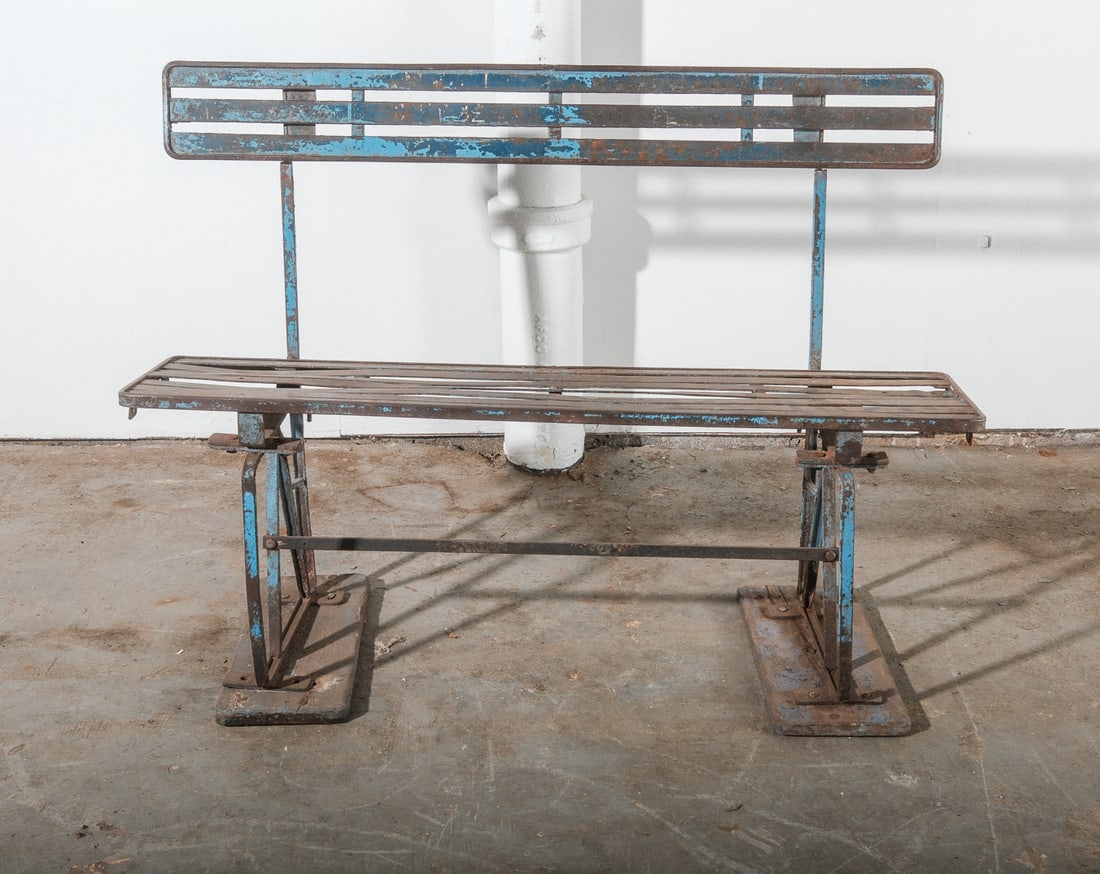 Vintage Metal Bus Station Bench (1 of 6)