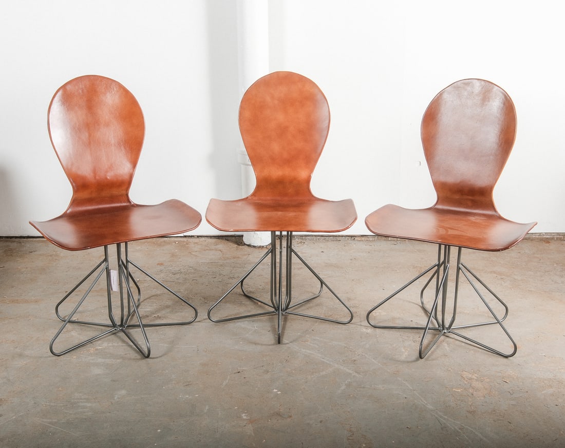 Leather Covered Molded Dining Chair with Eiffel Style Wire Metal Base: Leather Covered Molded Dining Chair with Eiffel Style Wire Metal Base