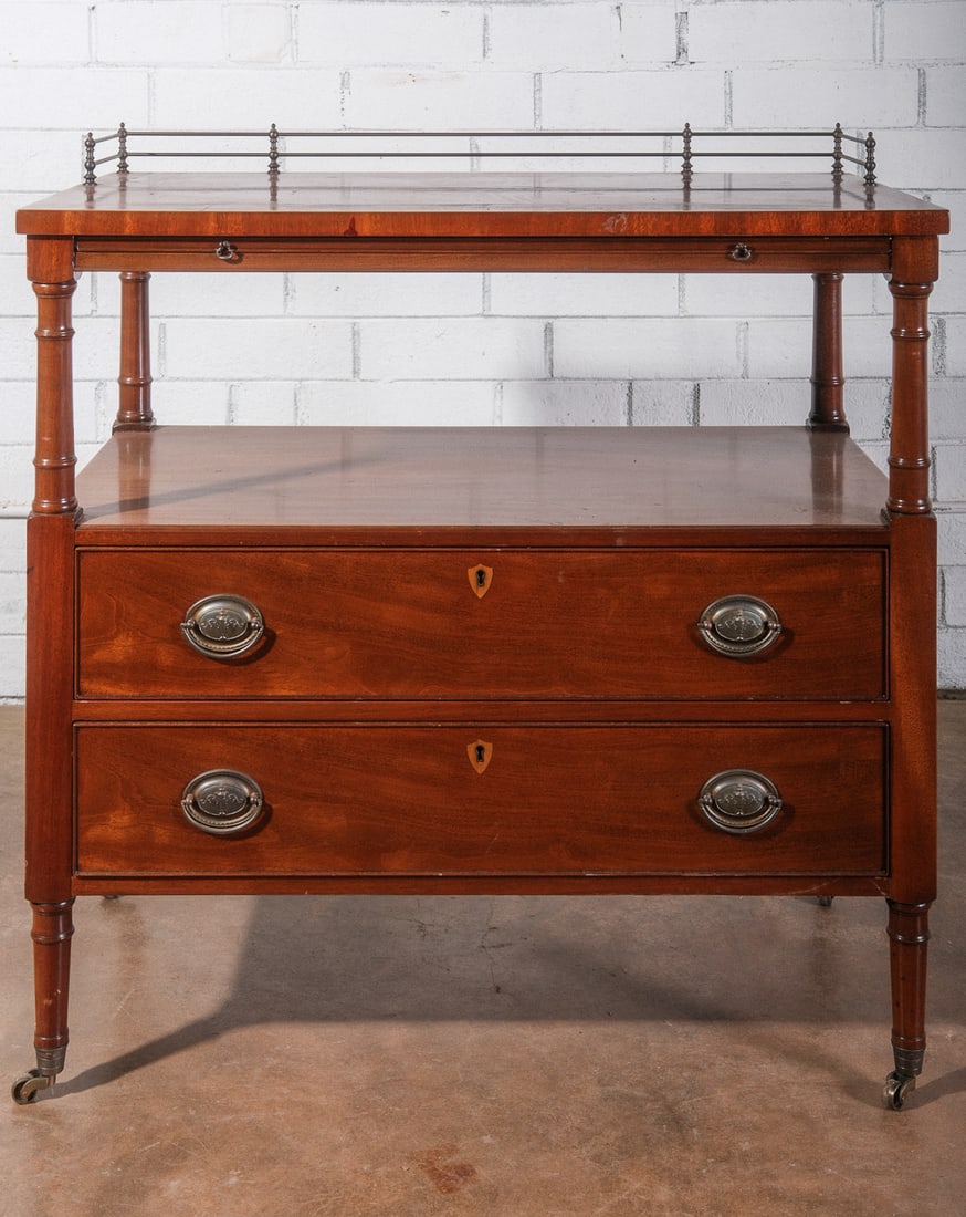 Kitinger Federal Style Butler Bar Cart Sideboard with Brass Galley Back Splash (1 of 4)