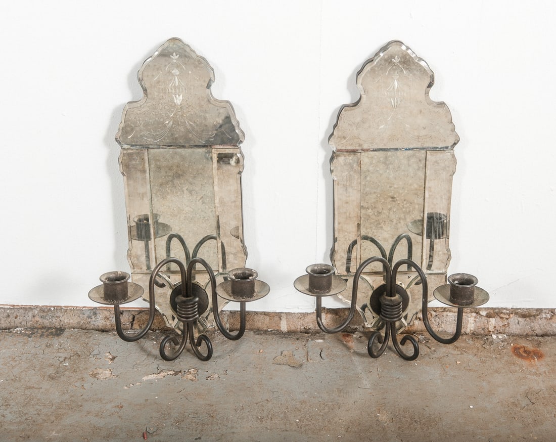 Contemporary Mirrored Wall Sconce Candle Holder, one pair (1 of 3)