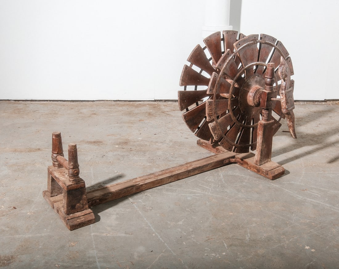 Early 20th Century Organic Hand-Crafted Indian Charka Spinning Wheel.: Antique Early 20th Century Organic Hand-Crafted Indian Charka Spinning Wheel.