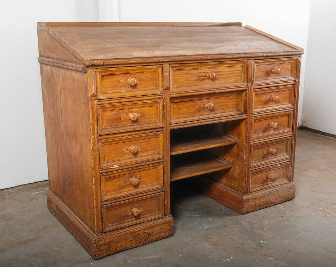 Light Oak Slant Topped Drafting Desk with multi-drawer storage (1 of 13)
