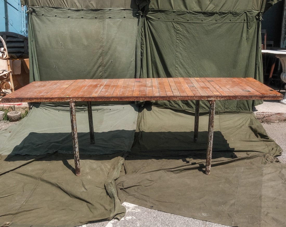 Industrial Style Wood Slat topped Table with Metal Frame (1 of 6)