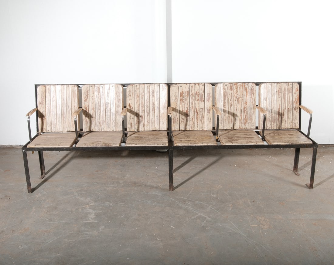 Rare Six seater Stadium style wooden Theater Seat (1 of 6)