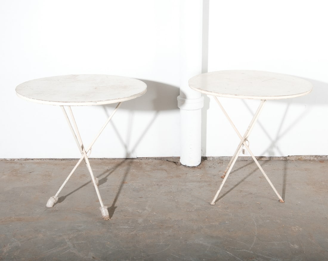 White Enamel Round Metal folding Table, one pair (1 of 5)