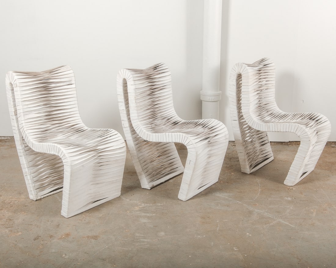 White Woven Leather Mermaid Style Bent Frame Chairs, set of 3 (1 of 7)