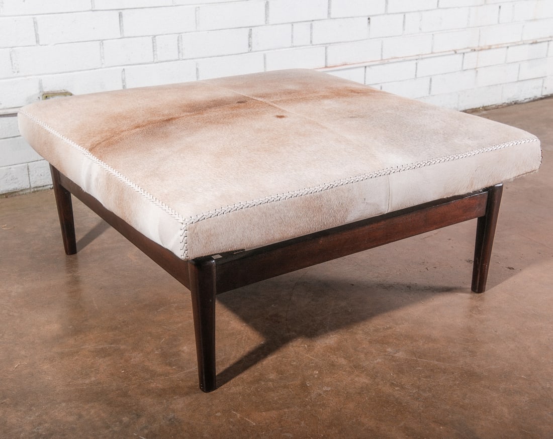 Light Tan Cowhide Square Ottoman (1 of 4)