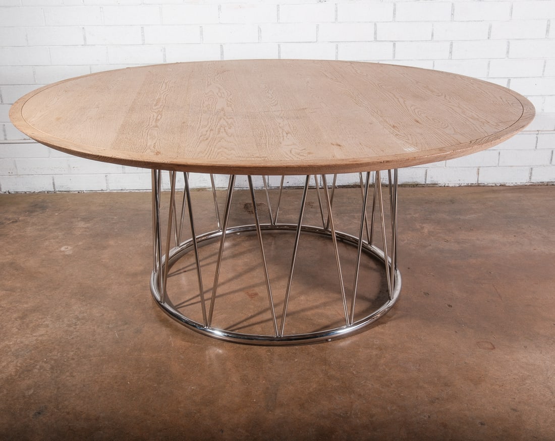Contemporary Scandinavian Round Dining Table with Chrome Accent base (1 of 4)