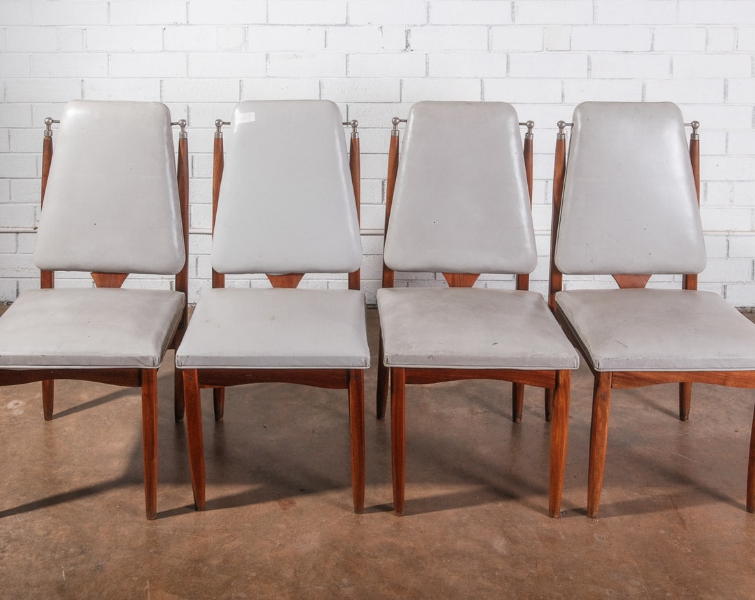 Dove Grey Leather Dining Chairs with Wood Frame (1 of 4)