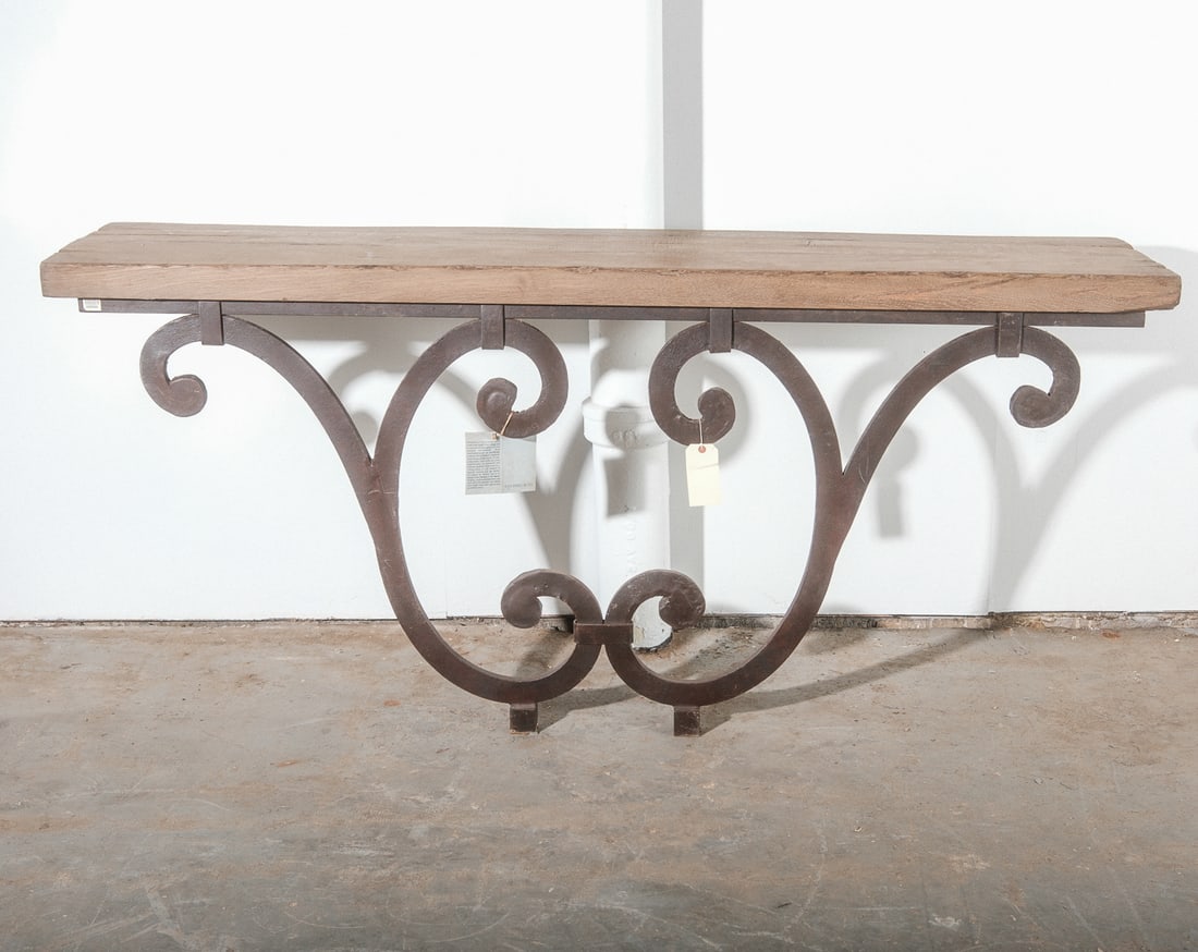 Iron Scroll and Oak Top Console Table (1 of 6)