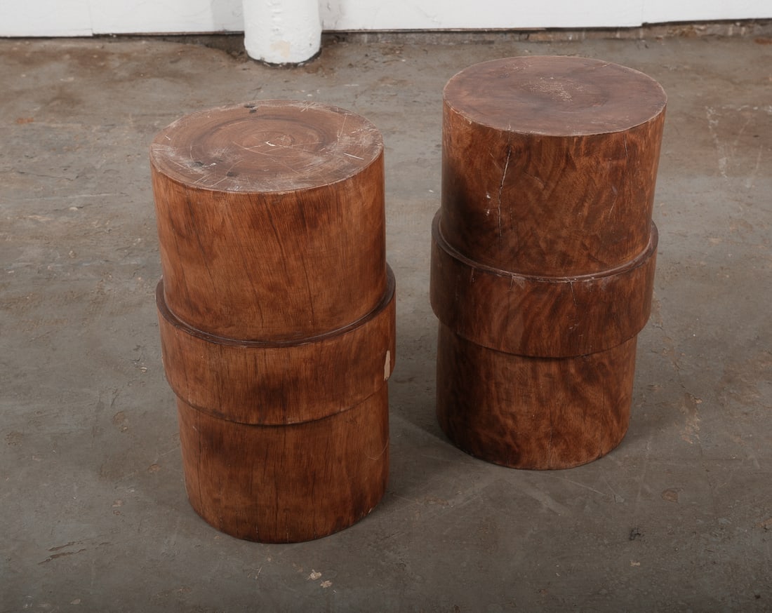 Lot of Two Teak Wood Stools (1 of 5)
