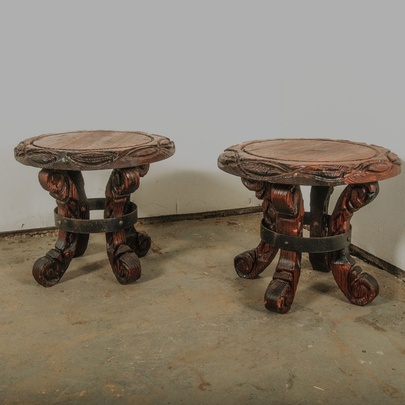 Mid Century Modern Witco Tiki Chic Wood Carved End Table Pair (1 of 5)