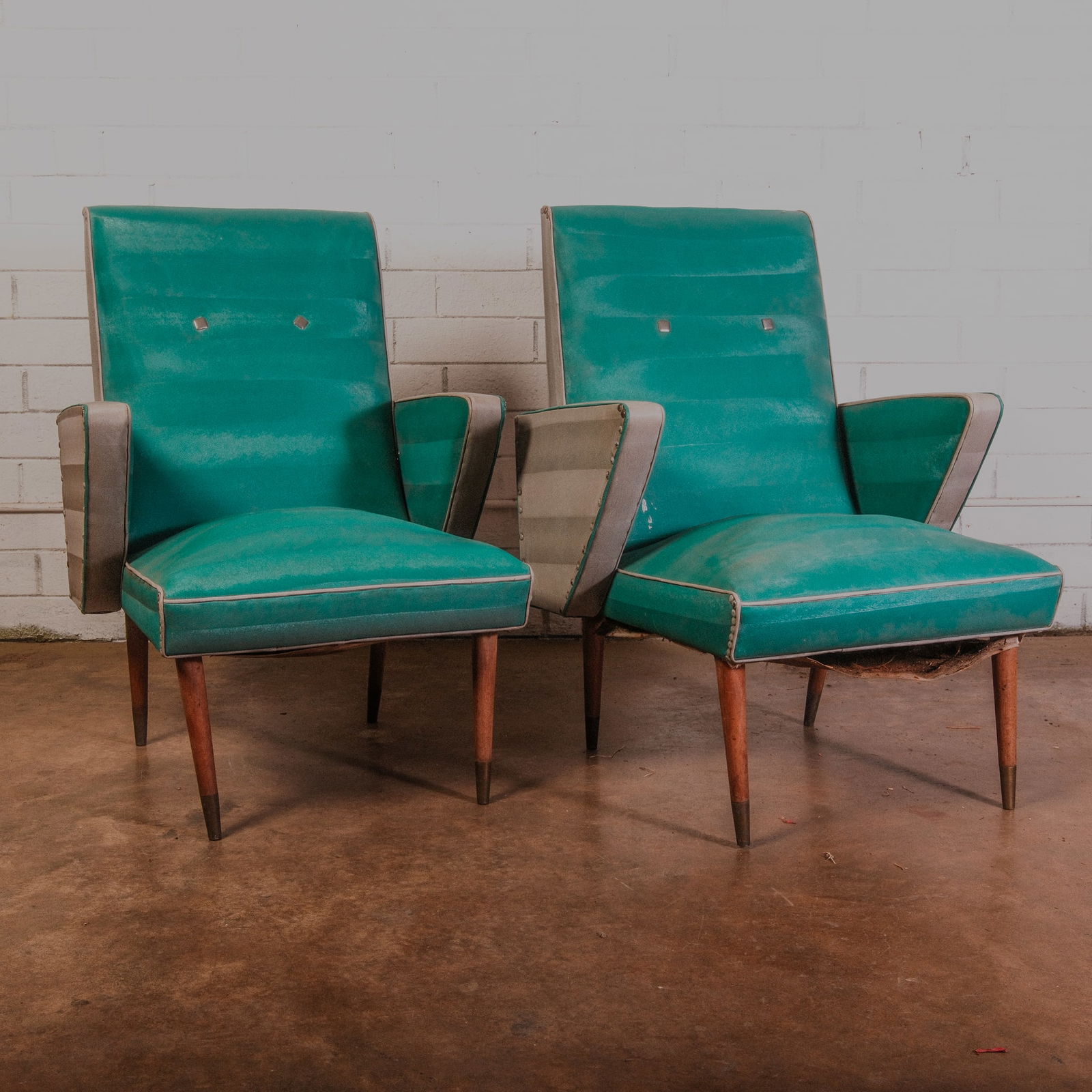 Mid Century Modern Teal Leather Accent Chair Pair (1 of 5)