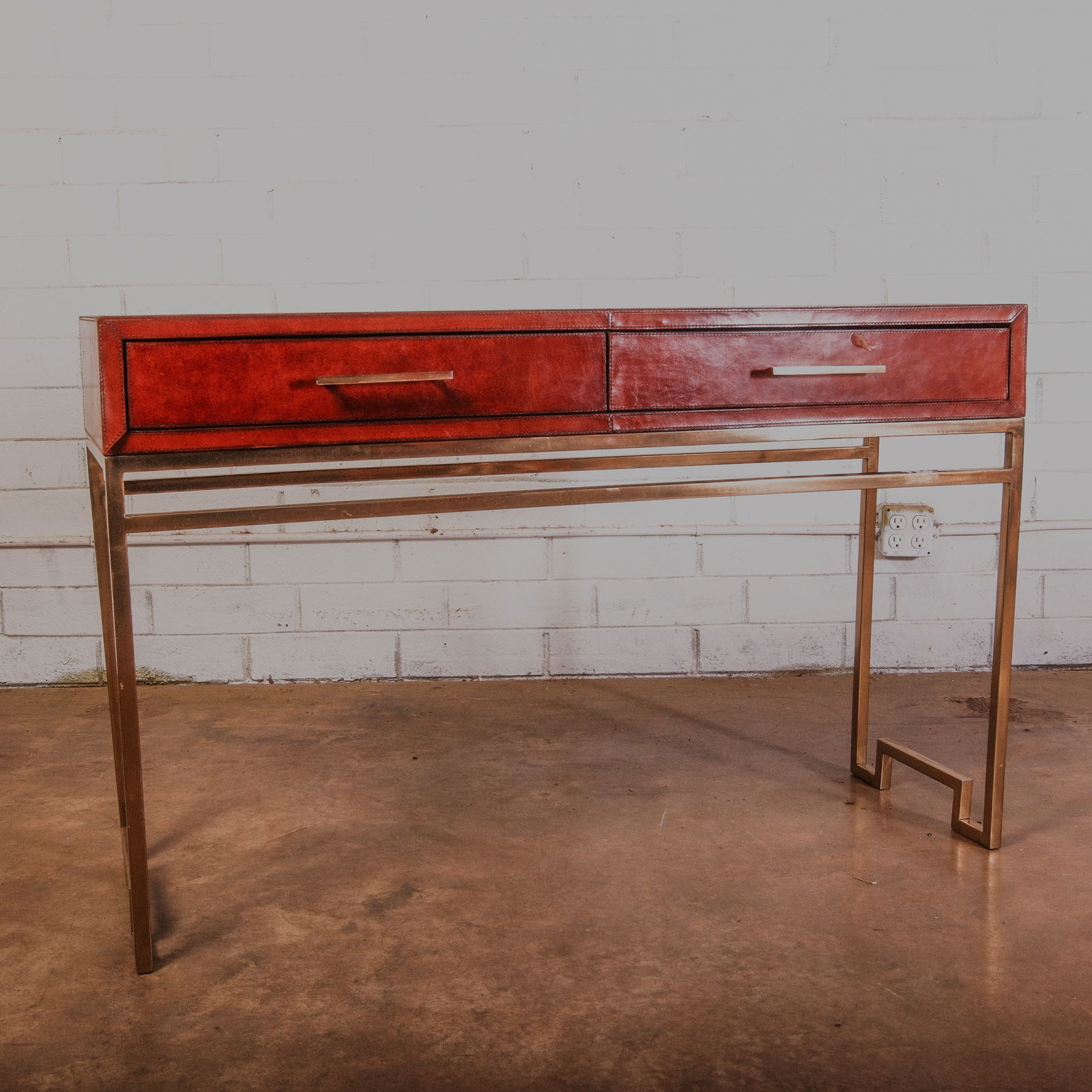 Leather and Brass Modern Console Table (1 of 5)
