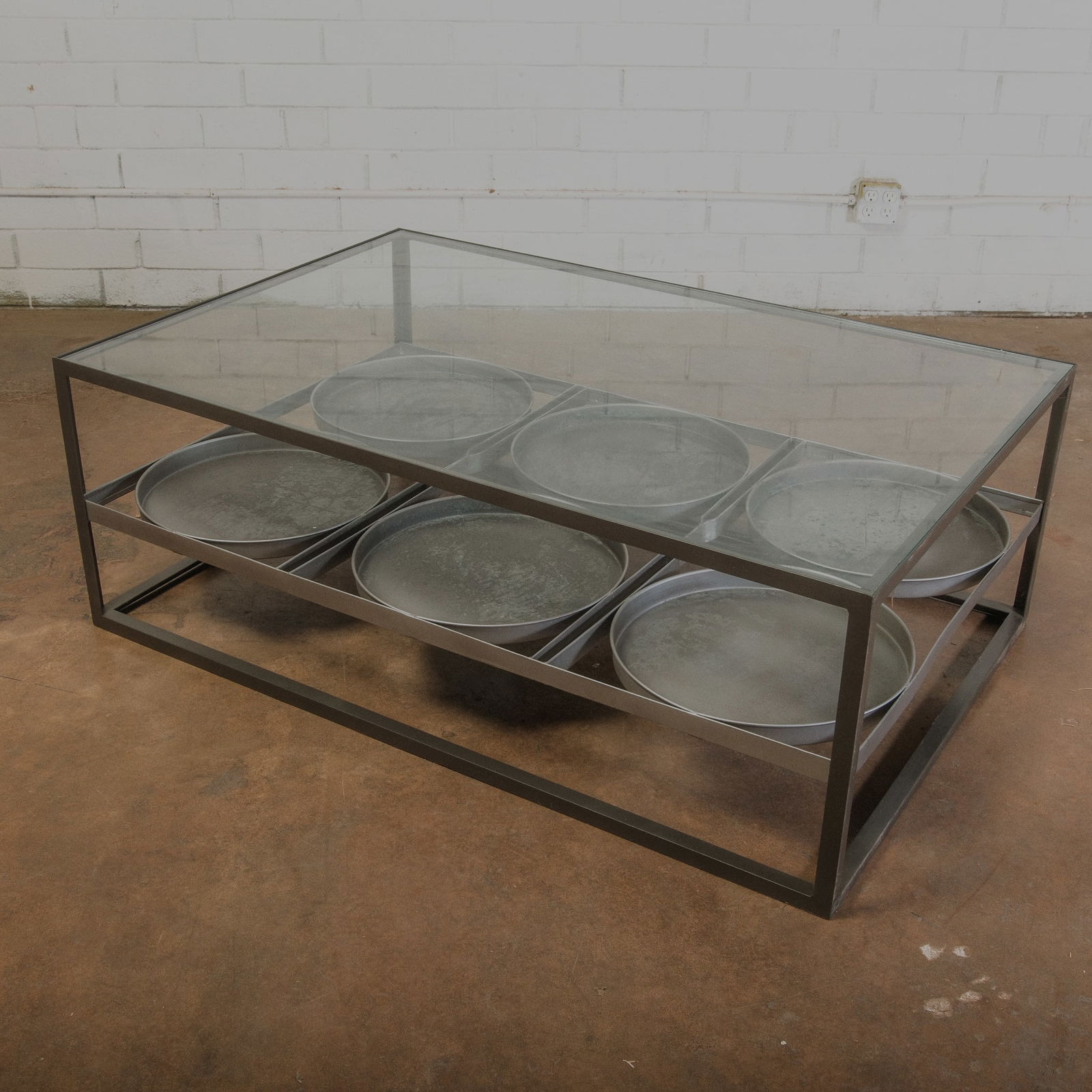 Glass topped coffee table with whimsicle Bakers cake rack base (1 of 5)