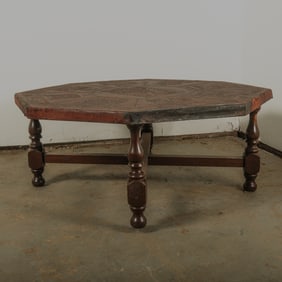 1960s Embossed Leather and Wood Coffee Table.