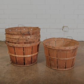 Vintage Wood slat Bushal orchard harvest baskets, lot of 5