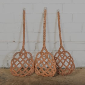 Vintage Rattan Woven Rug Beater, lot of 3