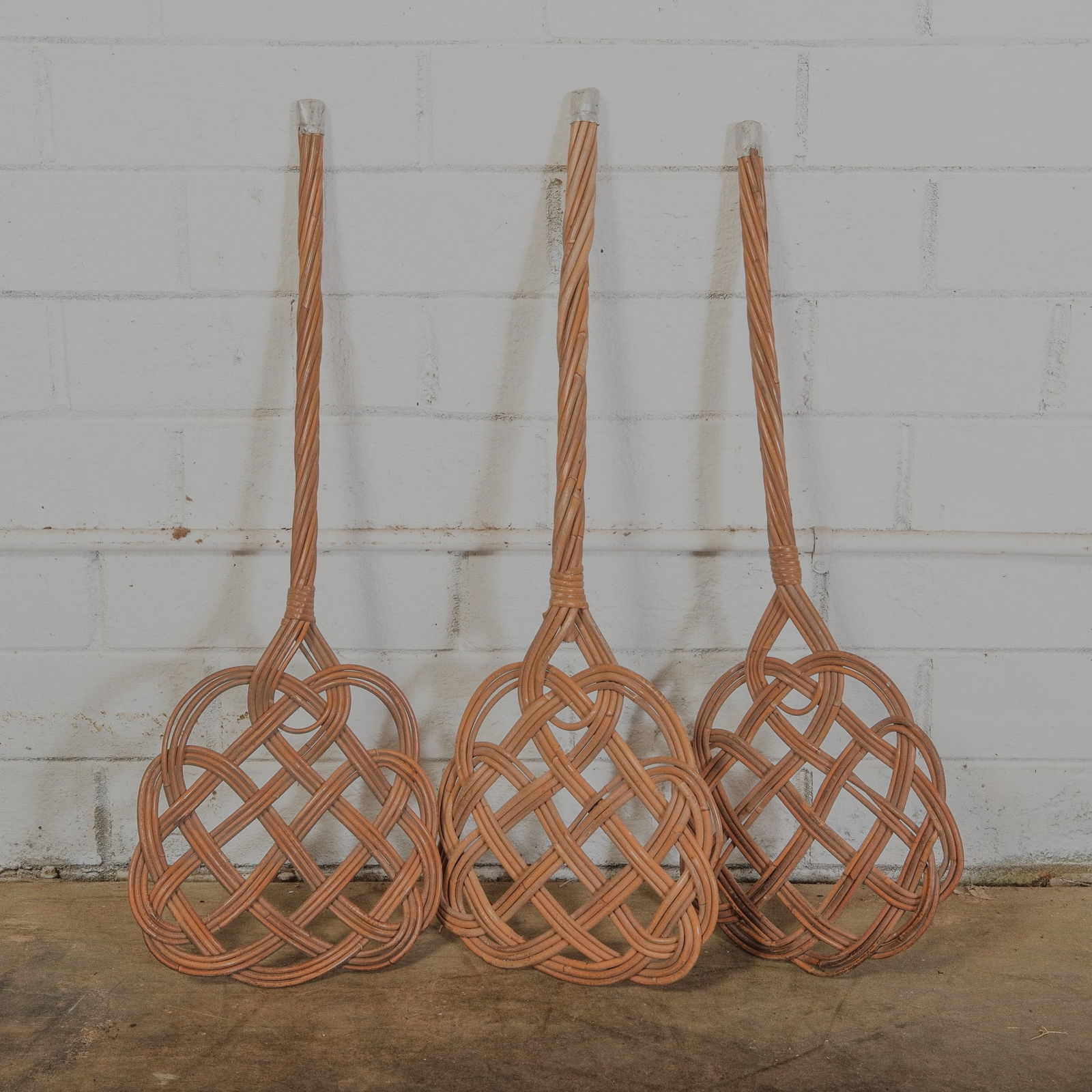 Vintage Rattan Woven Rug Beater, lot of 3 (1 of 3)