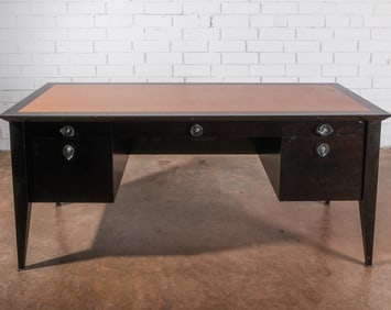 Mid Century Modern Executive Desk with Original Leather Blotter